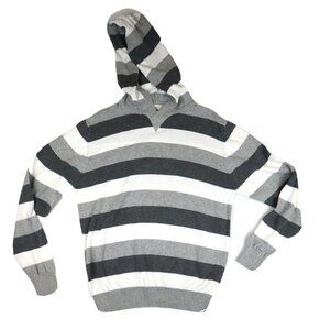 THE SLOPE - WOMEN'S GRAY STRIPED HOODED PULLOVER SWEATER - SIZE L